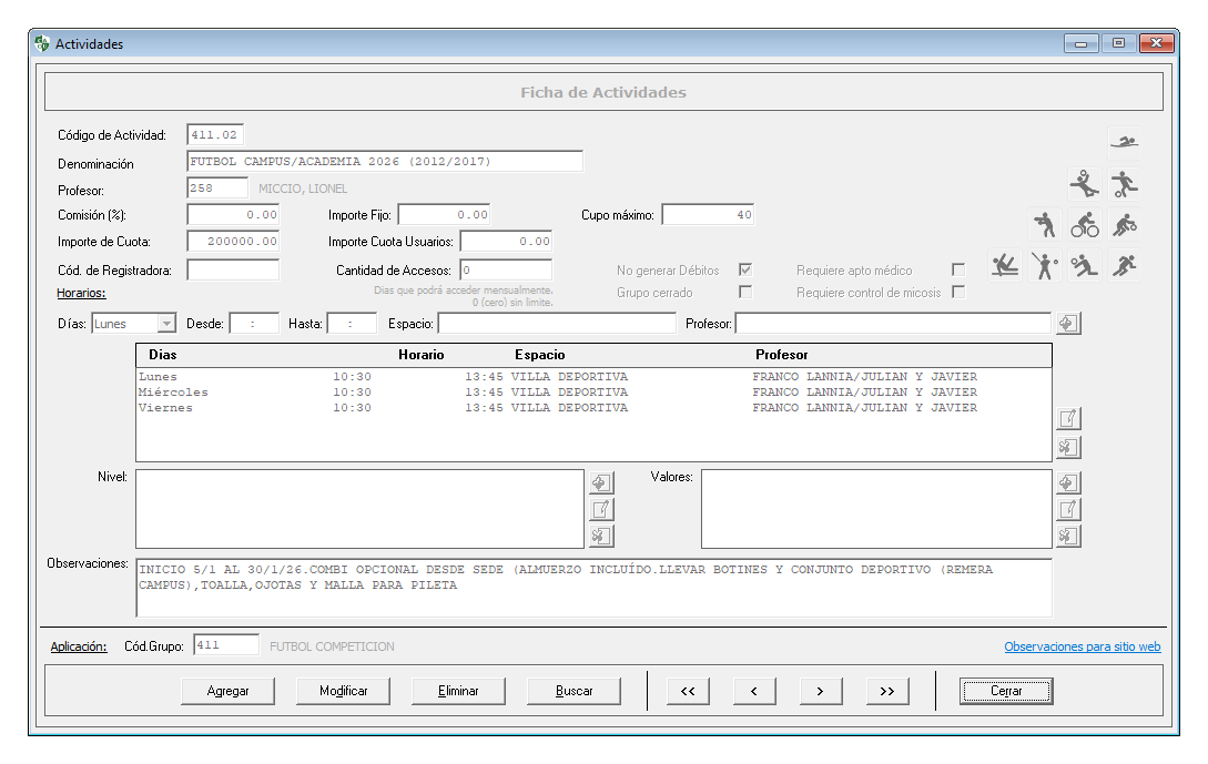 Control de actividades